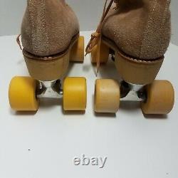 Vtg Riedell Tan Suede Roller Skates Chicago Plates Womens Sz 8 Goodyear Tires