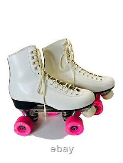 Vtg White Leather Size 6 Riedell 220W Roller Skates Chicago 5A Pink Star Pro