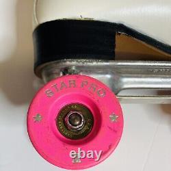 Vtg White Leather Size 6 Riedell 220W Roller Skates Chicago 5A Pink Star Pro