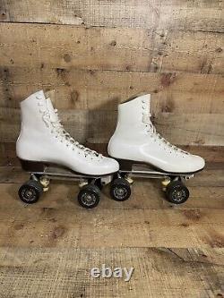 Vtg White Leather Size 6 Riedell 220W Roller Skates Chicago Freestyle Wheels