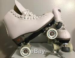 Women's Riedell Size 9 White Roller Skates Sure Grip Plates & Wheels With Case